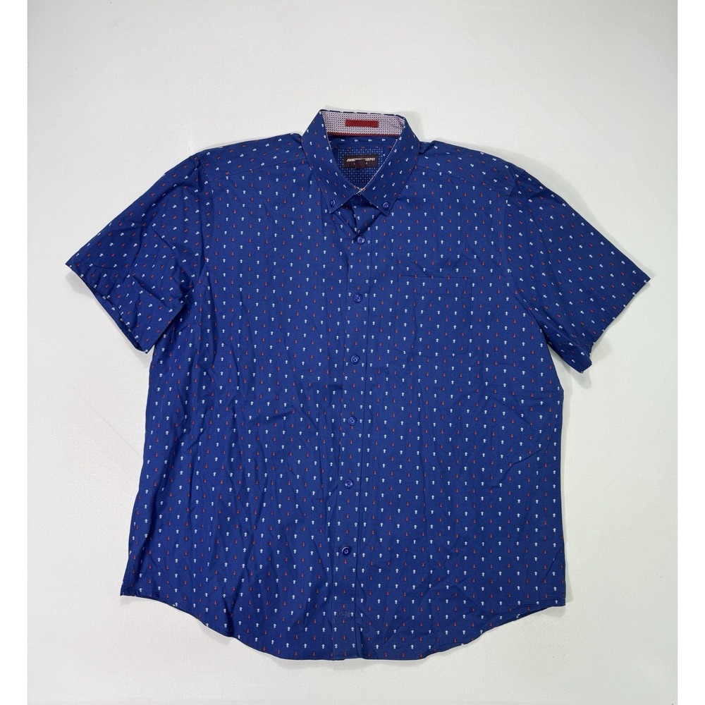 Johnston & Murphy Men XL Anchor AOP Button Shirt Regent Blue Cotton Nautical